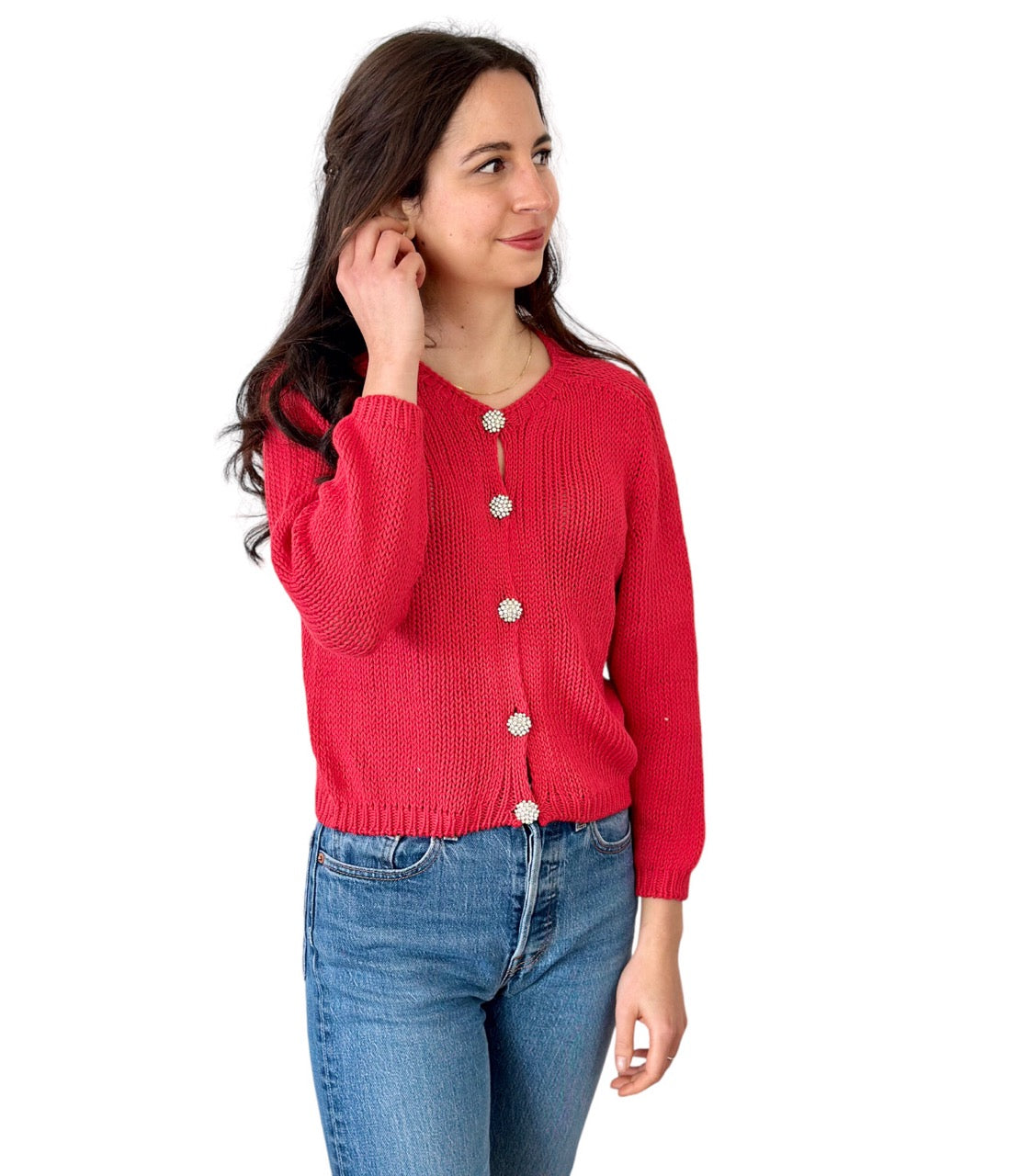 Vicolo red jewel buttons cardigan