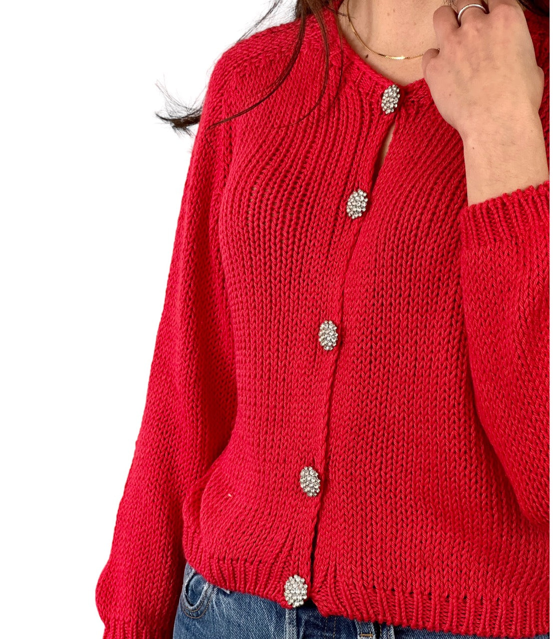 Vicolo red jewel buttons cardigan
