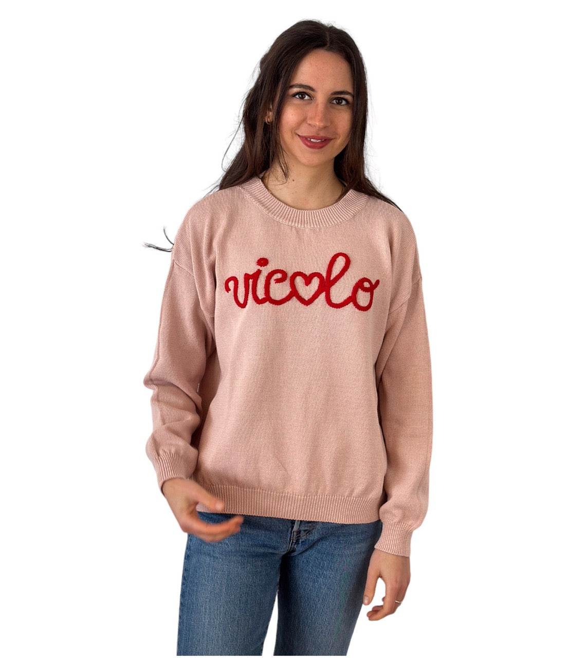 Vicolo pink embroidered logo cotton pullover