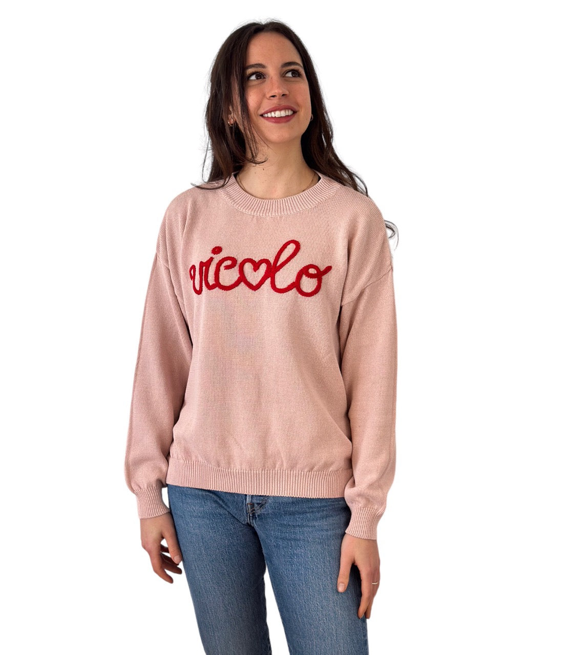 Vicolo pink embroidered logo cotton pullover