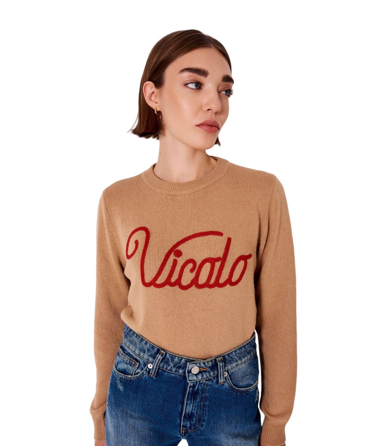 Vicolo camel embroidered pullover