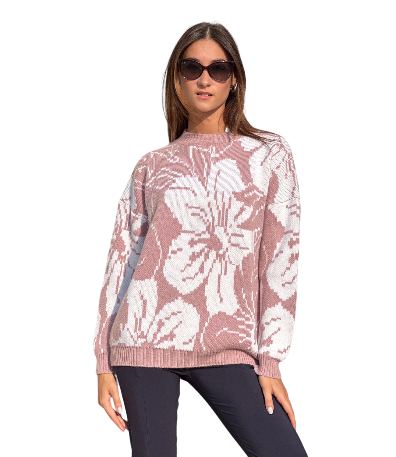 Vicolo pink flower pullover
